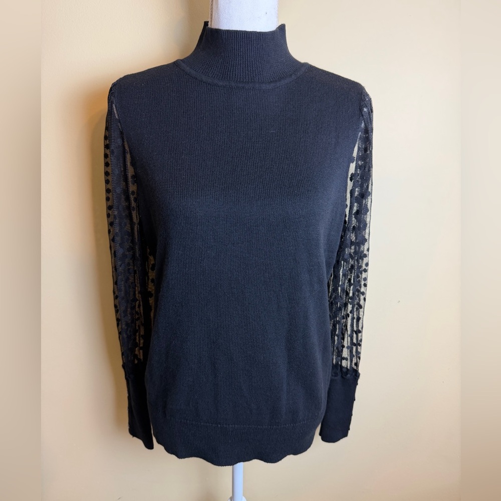 Talbots Sweater Women’s Medium Black Chic Lace Sleeve